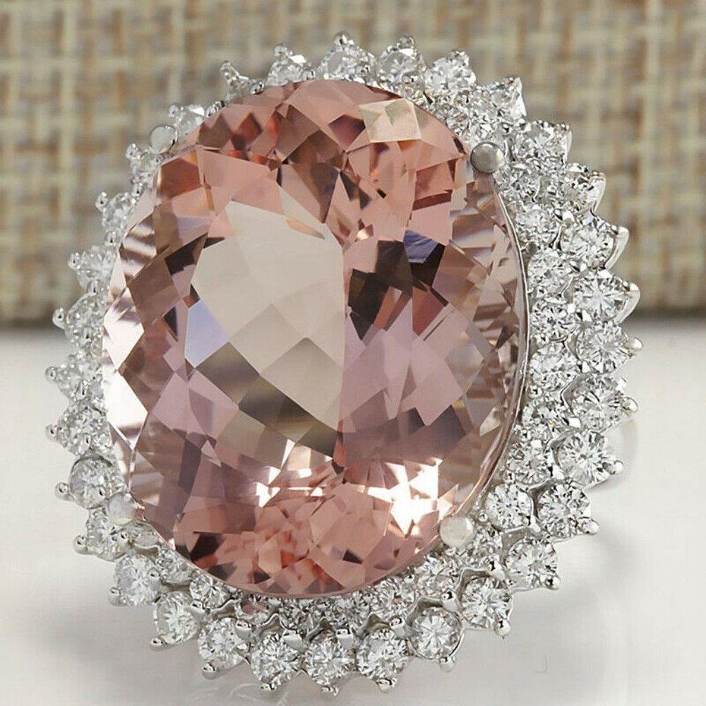 Luxury 925 Silver Oval Cut Champagne Topaz Ring - Picture 2 of 5